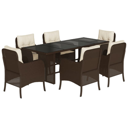 Tuinset met kussens poly rattan 7 Bruin Glas