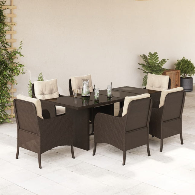 Tuinset met kussens poly rattan 7 Bruin Glas