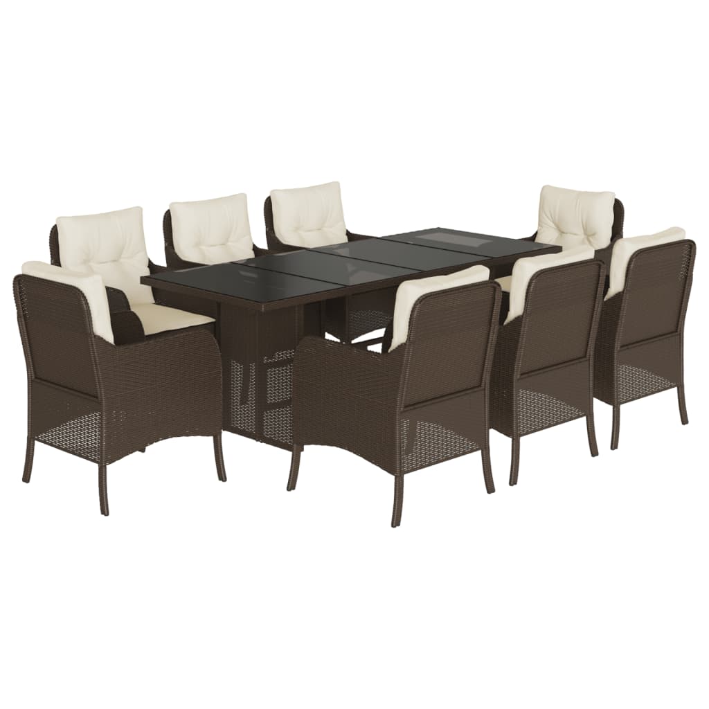 Tuinset met kussens poly rattan 9 Bruin Glas