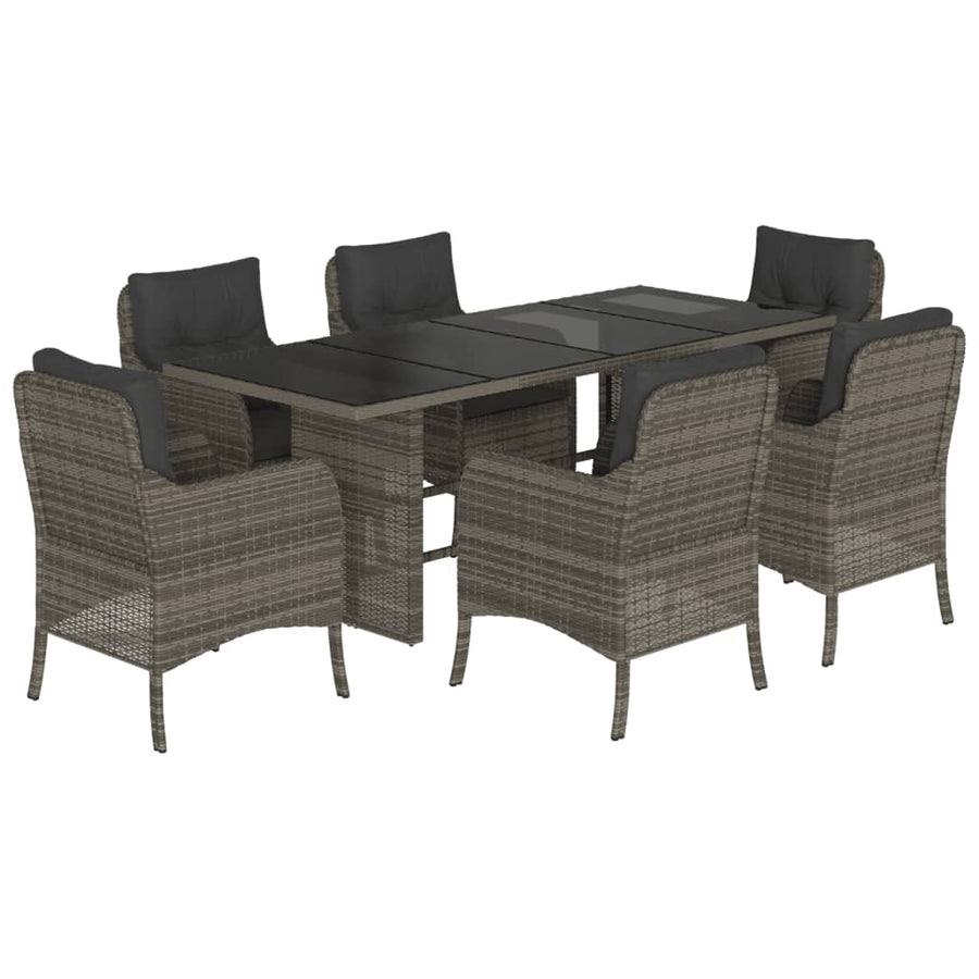 Tuinset met kussens poly rattan 7 Grijs Glas