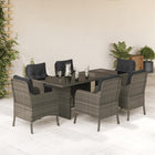 Tuinset met kussens poly rattan 7 Grijs Glas