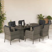Tuinset 7-delig poly rattan grijs met kussens