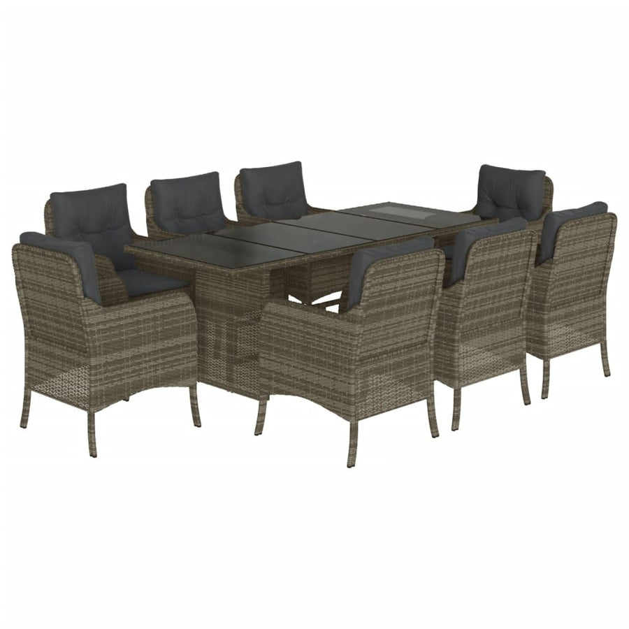 -Delige Tuinset Met Kussens Poly Rattan Grijs Glas 9