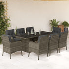 -Delige Tuinset Met Kussens Poly Rattan Grijs Glas 9