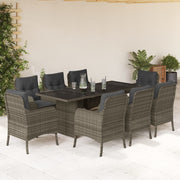 Tuinset 9-delig poly rattan grijs