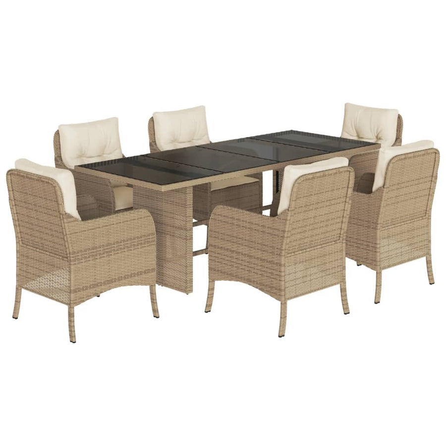 Tuinset met kussens poly rattan 7 Beige Glas