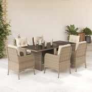 Tuinset 7-delig poly rattan beige met kussens