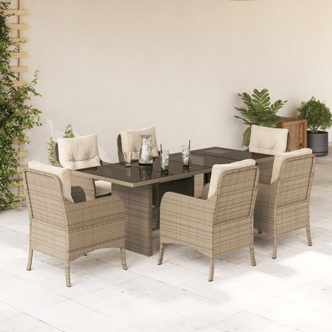 Tuinset met kussens poly rattan 7 Beige Glas