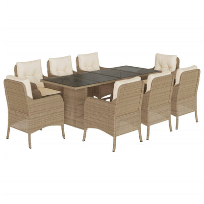 -Delige Tuinset Met Kussens Poly Rattan 9 Beige Glas