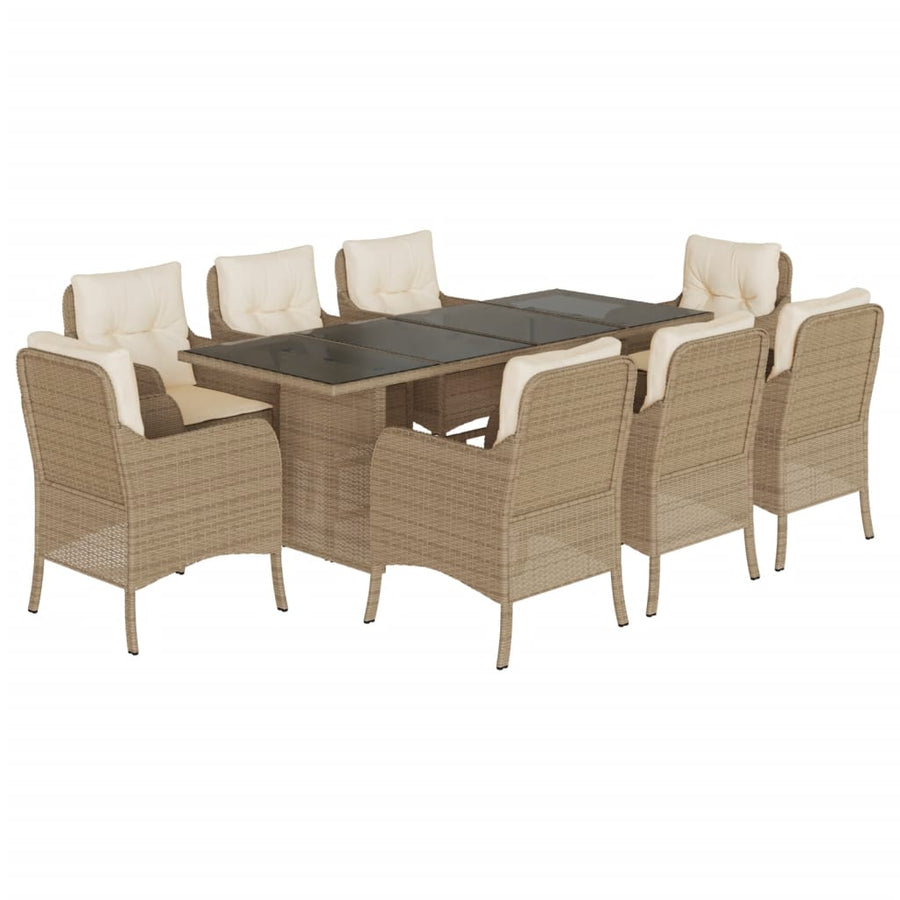 -Delige Tuinset Met Kussens Poly Rattan 9 Beige Glas