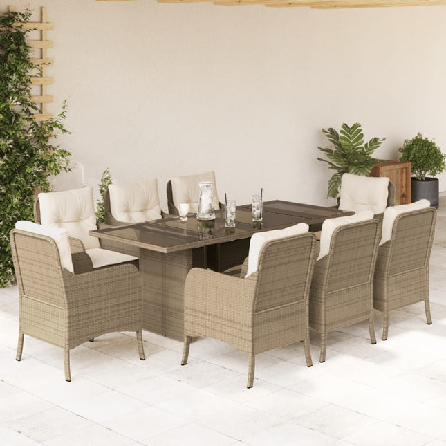 -Delige Tuinset Met Kussens Poly Rattan 9 Beige Glas