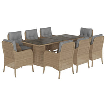 Tuinset met kussens poly rattan beige 9 Gemengd beige Glas