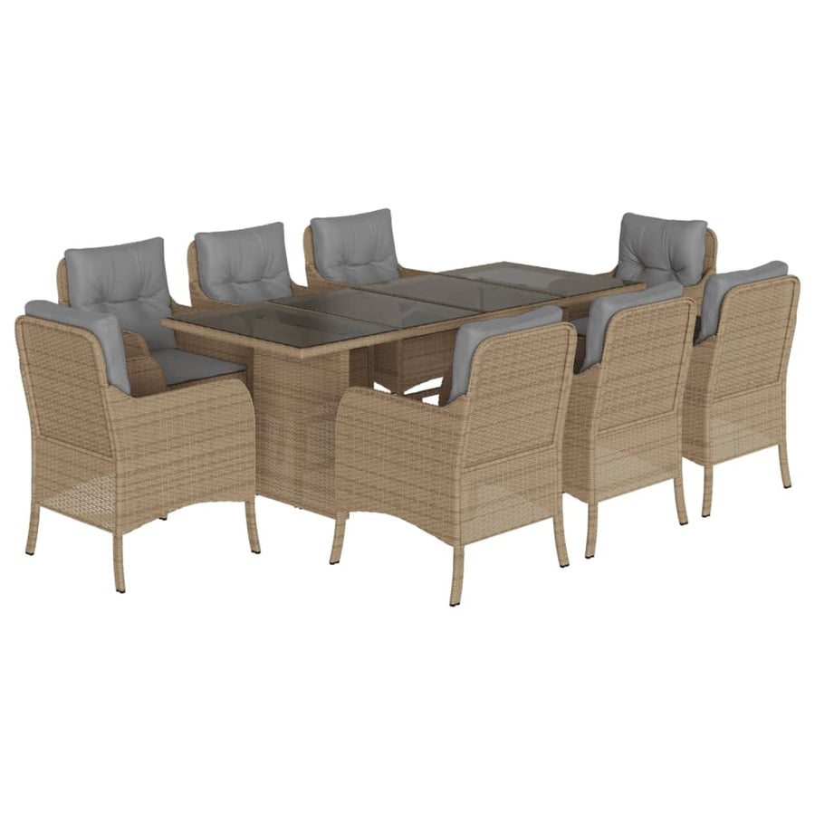 Tuinset met kussens poly rattan beige 9 Gemengd beige Glas