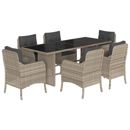 Tuinset met kussens poly rattan grijs 7 Lichtgrijs Glas