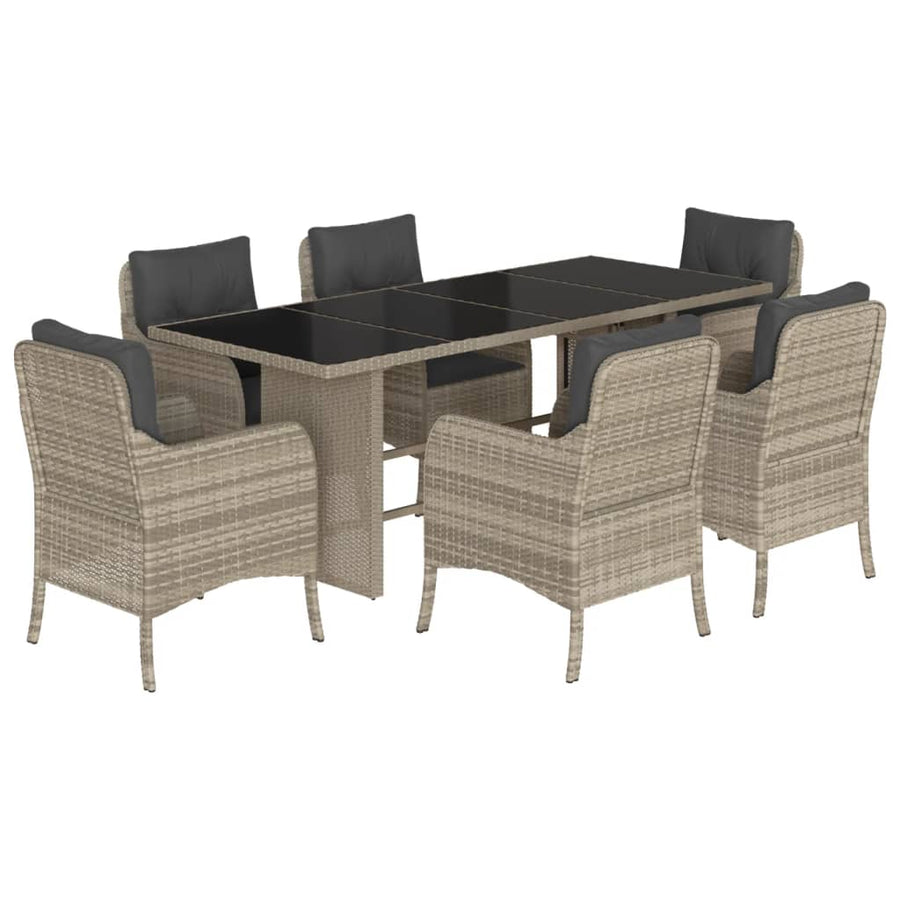 Tuinset met kussens poly rattan grijs 7 Lichtgrijs Glas