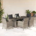 Tuinset met kussens poly rattan grijs 7 Lichtgrijs Glas