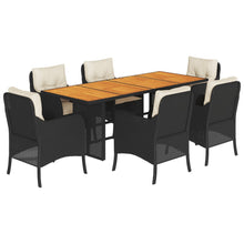 7-Delige Tuinset Met Kussens Poly Rattan 6 Zwart en crème Hout