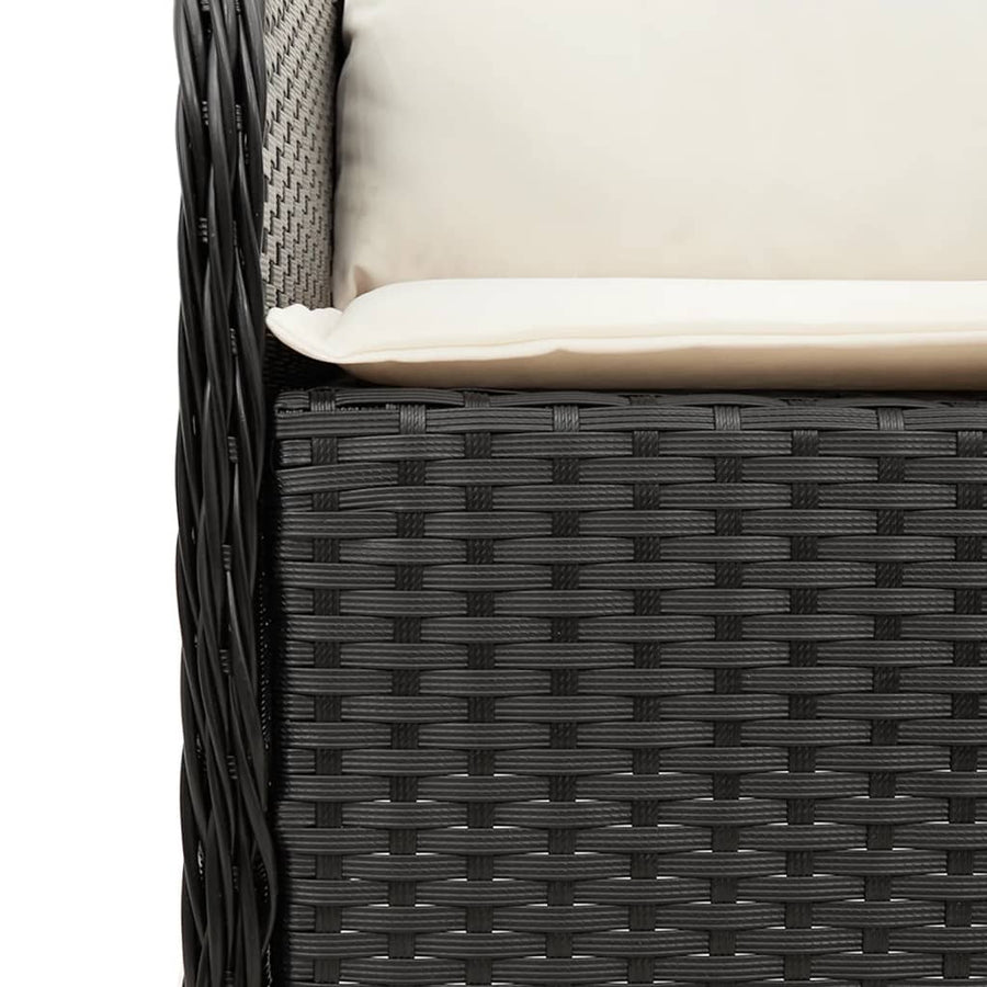 7-Delige Tuinset Met Kussens Poly Rattan 6 Zwart en crème Hout