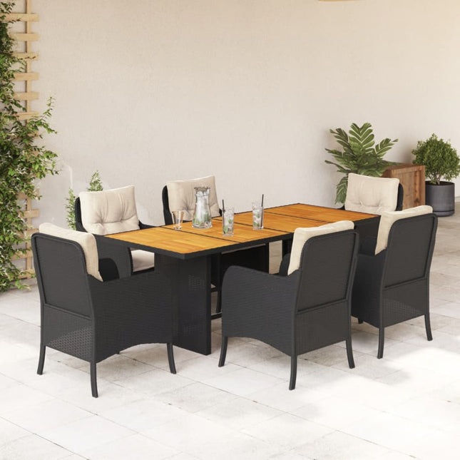 Tuinset met kussens poly rattan 7 Zwart en crème Hout