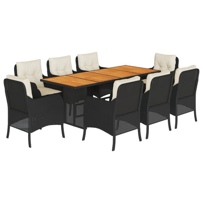 9-Delige Tuinset Poly Rattan 8 Zwart en crème Hout