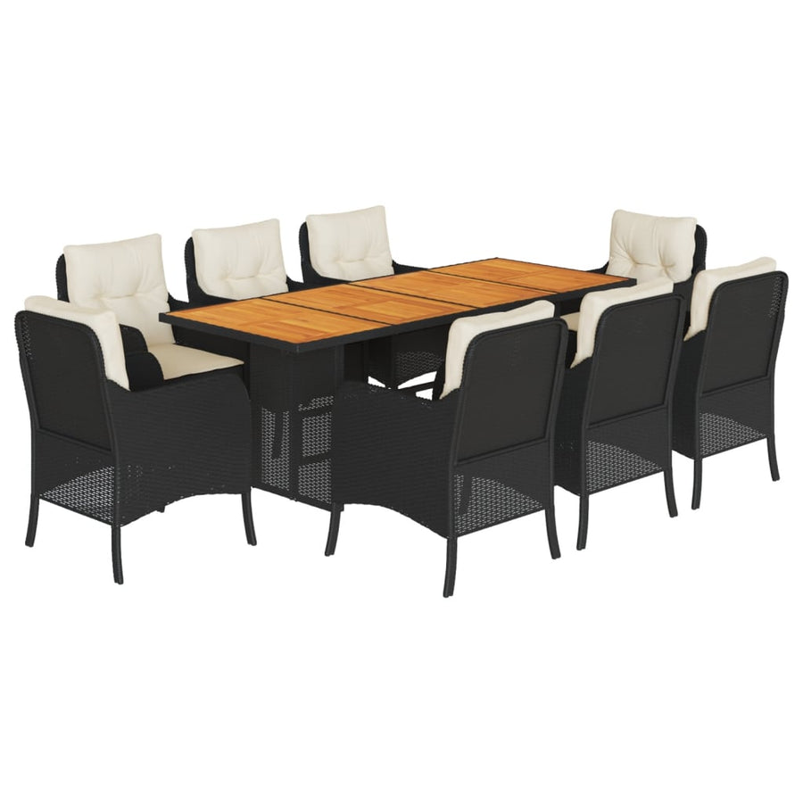9-Delige Tuinset Poly Rattan 8 Zwart en crème Hout