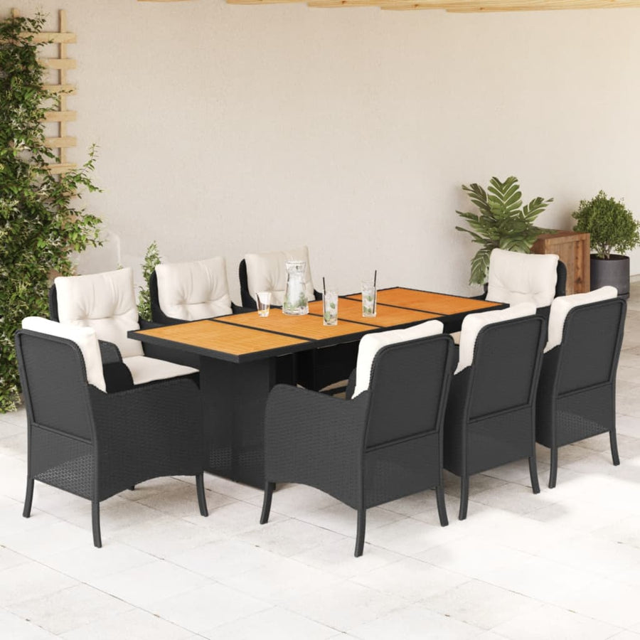 9-Delige Tuinset Poly Rattan 8 Zwart en crème Hout