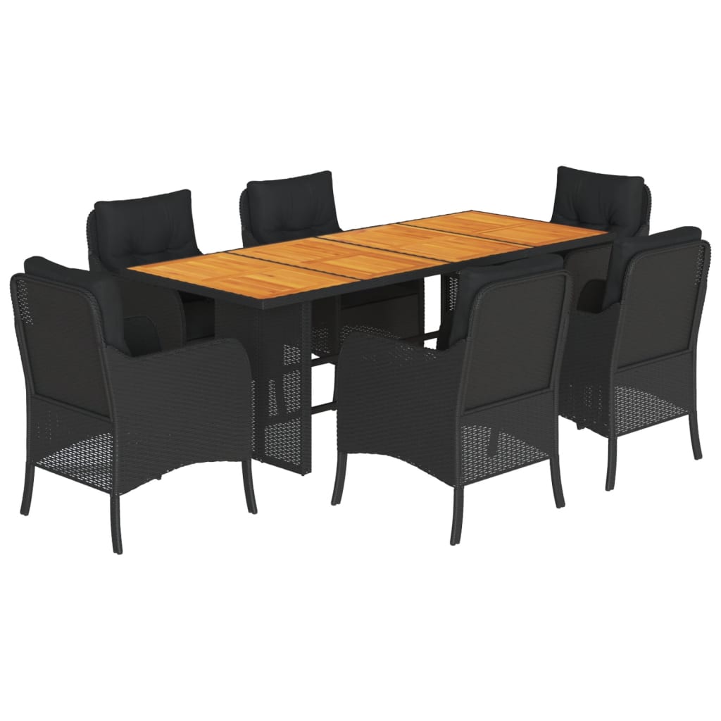 Tuinset met kussens poly rattan 7 Zwart Hout