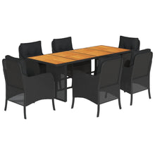 Tuinset met kussens poly rattan 7 Zwart Hout