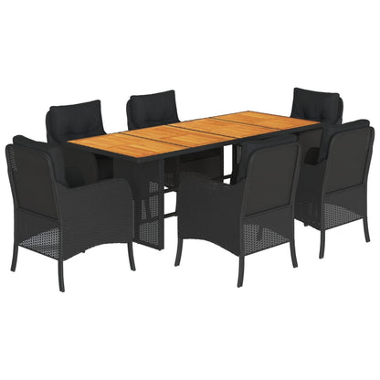 Tuinset met kussens poly rattan 7 Zwart Hout