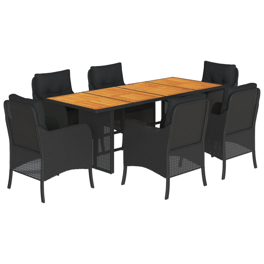Tuinset met kussens poly rattan 7 Zwart Hout