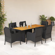 Tuinset 7-delig poly rattan zwart met kussens
