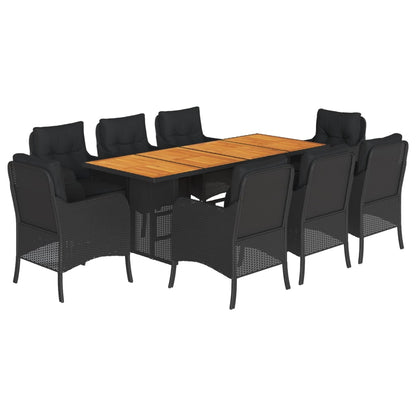 Tuinset poly rattan 9 Zwart Hout