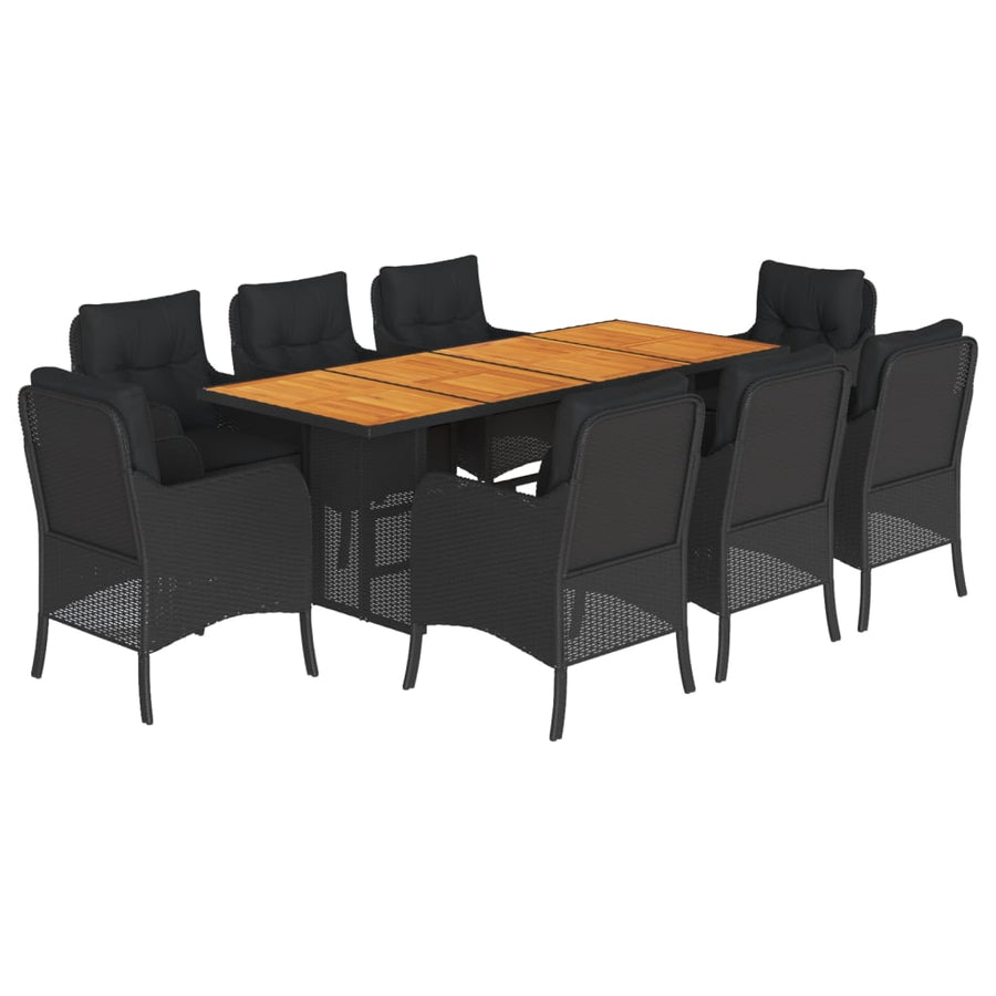 Tuinset poly rattan 9 Zwart Hout