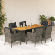 Tuinset 7-delig poly rattan grijs acaciahout