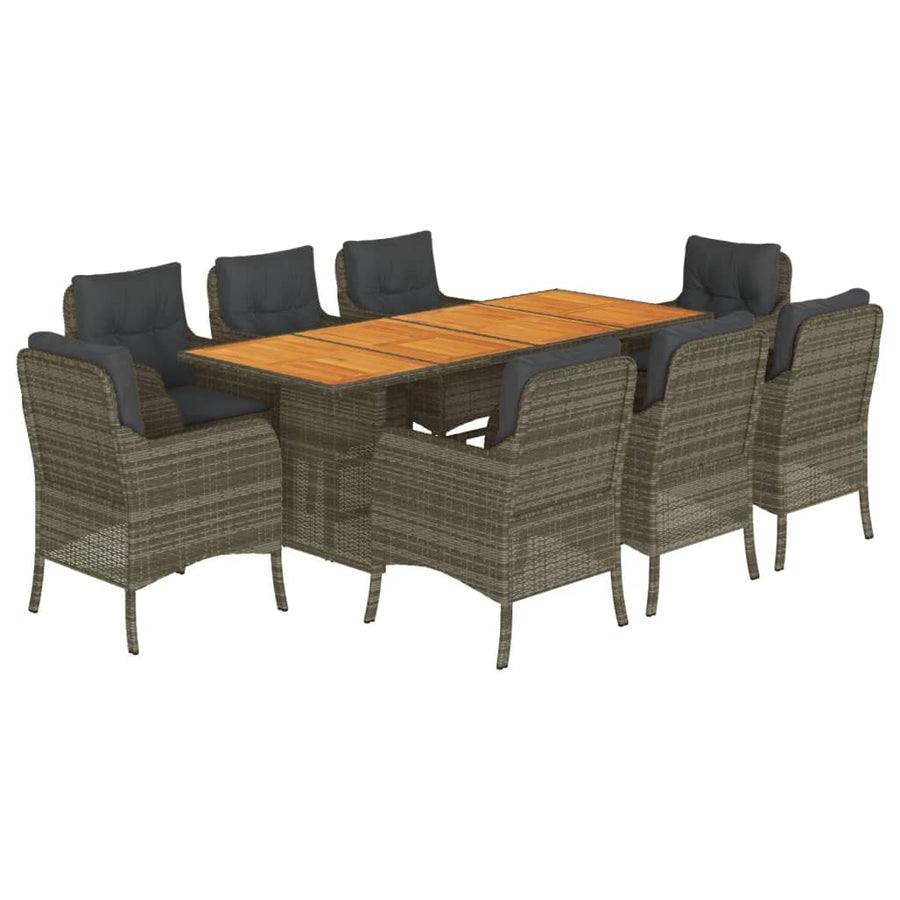 Tuinset met kussens poly rattan 9 Grijs Hout