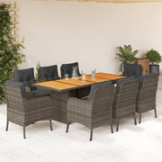 Tuinset 9-delig poly rattan grijs acaciahout