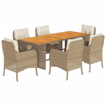 7-Delige Tuinset Met Kussens Poly Rattan 6 Beige Hout
