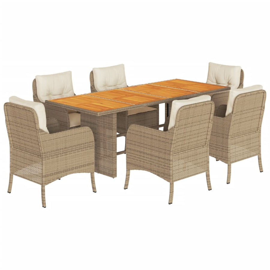 7-Delige Tuinset Met Kussens Poly Rattan 6 Beige Hout