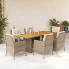 -Delige Tuinset Met Kussens Poly Rattan 7 Beige Hout