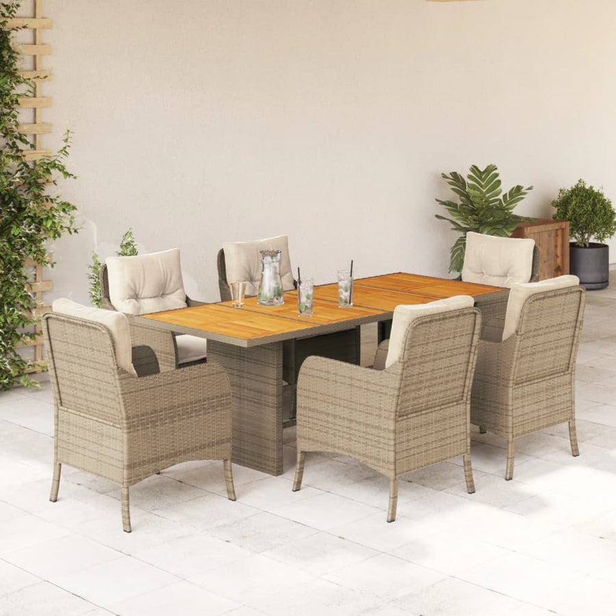 7-Delige Tuinset Met Kussens Poly Rattan 6 Beige Hout