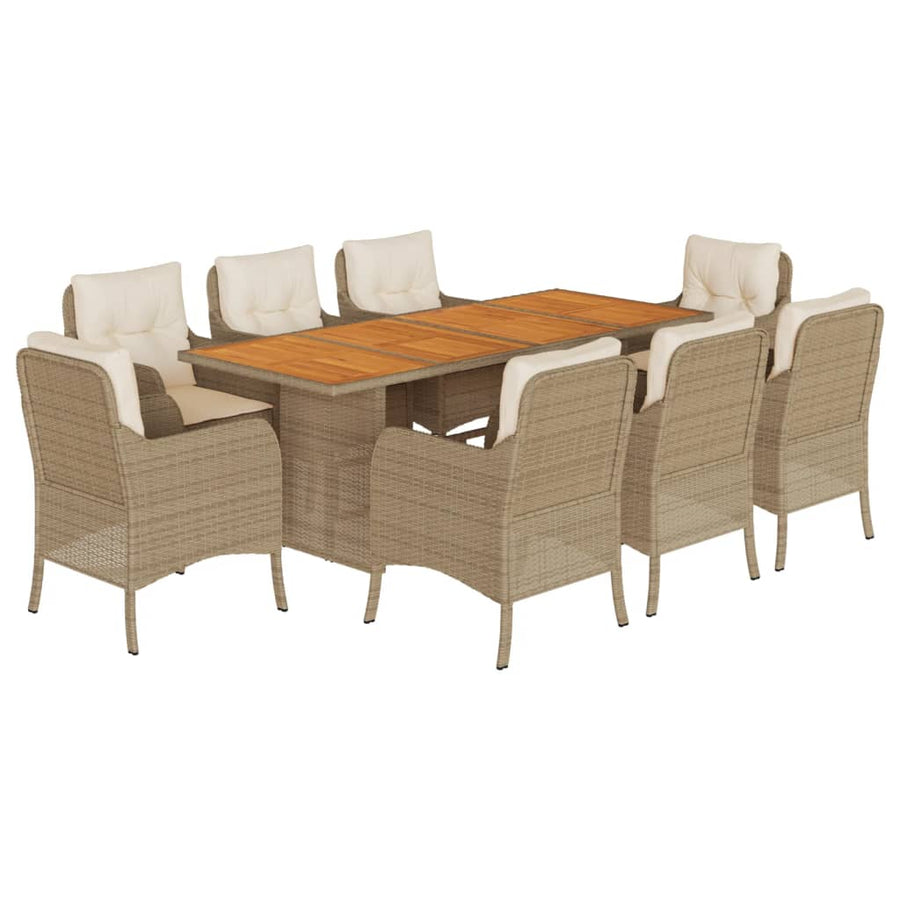 9-Delige Tuinset Met Kussens Poly Rattan 8 Beige Hout
