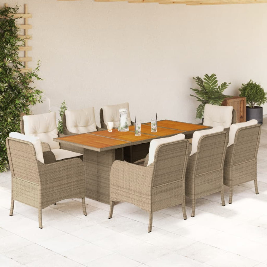 9-Delige Tuinset Met Kussens Poly Rattan 8 Beige Hout