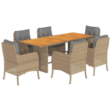 7-Delige Tuinset Met Kussens Poly Rattan Beige 6 Gemengd beige Hout