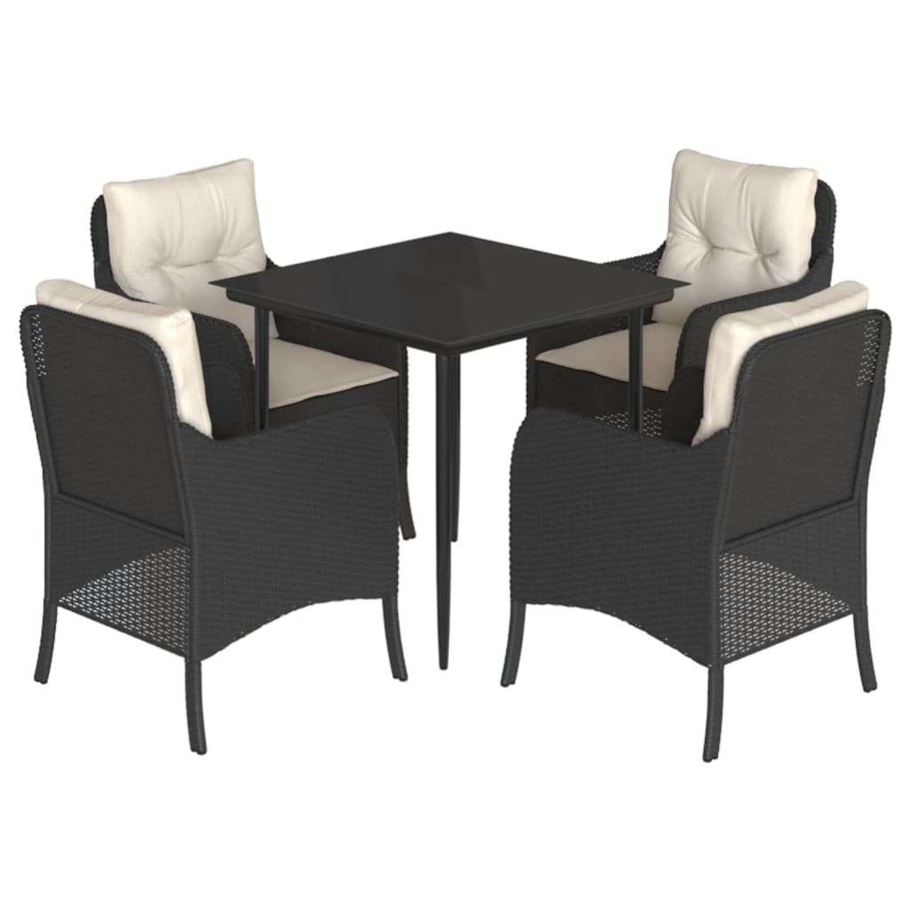 Tuinset met kussens poly rattan zwart 5 80 cm tafellengte Puntige poot