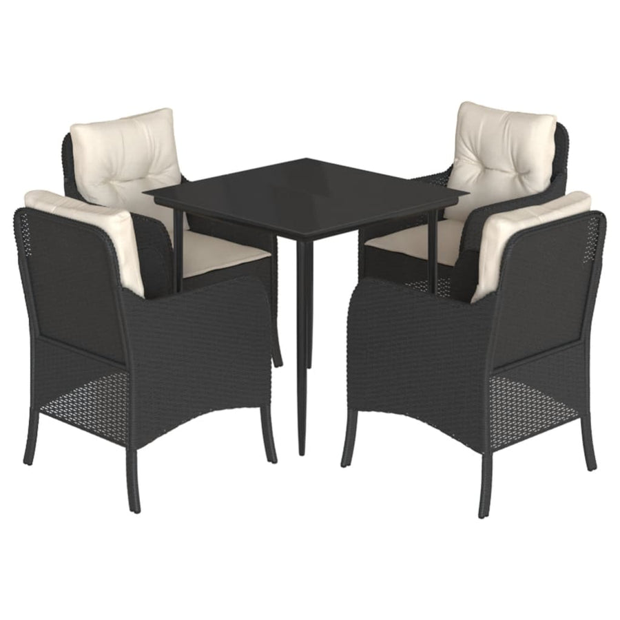 Tuinset met kussens poly rattan zwart 5 80 cm tafellengte Puntige poot