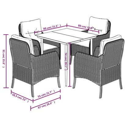Tuinset met kussens poly rattan zwart 5 80 cm tafellengte Puntige poot