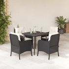 Tuinset 5-delig poly rattan zwart met kussens