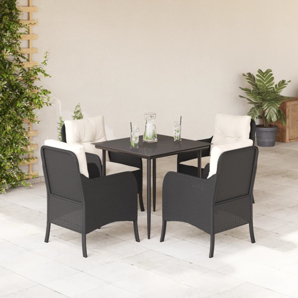 Tuinset met kussens poly rattan zwart 5 80 cm tafellengte Puntige poot