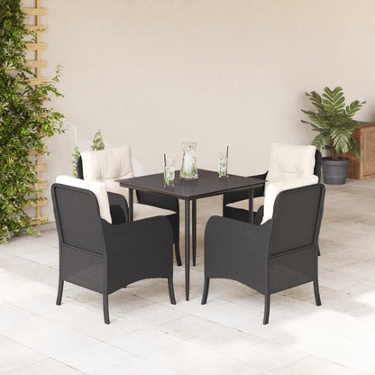 Tuinset met kussens poly rattan zwart 5 80 cm tafellengte Puntige poot