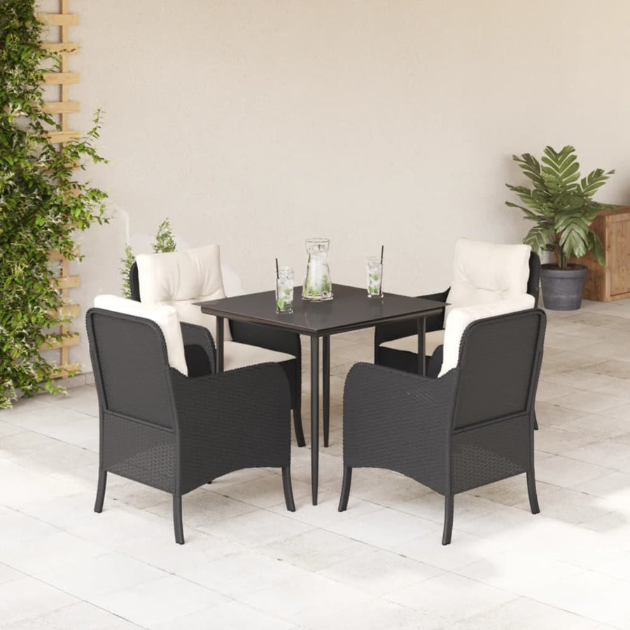 Tuinset met kussens poly rattan zwart 5 80 cm tafellengte Puntige poot